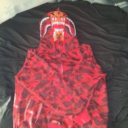 Bape Red Hoodie Double Hoodie