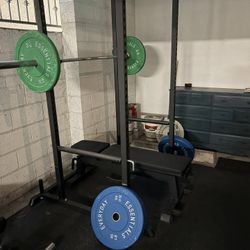 Titan Fitness Barbell, Adjustable Bench, And Rack