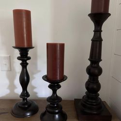 Pottery Barn Mahogany Turned Wood Candle Pillars