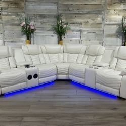 White Recliner Sectional With Lights 