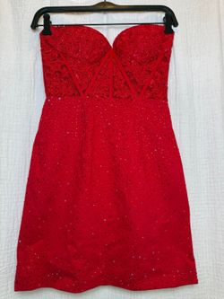 Sherri Hill Strapless Sherri Hill Corset Sequin Lace Mini Dress Red Sz 0