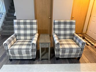 2 grey/white buffalo plaid chairs