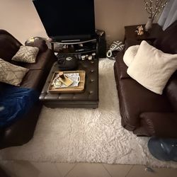 Leather Couches And Pleather Ottoman