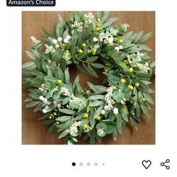 Door Wreath Green Eucalyptus for Front Door Wreaths Spring Summer Olive Wreath Artificial Leaves Mixed Berry Wreaths for All Season Home Farmhouse Por