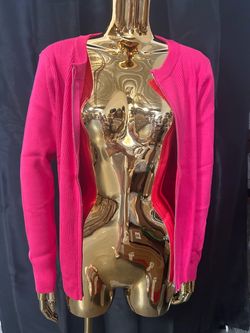 Hot Pink Ribbed Zip-Up Cardigan
