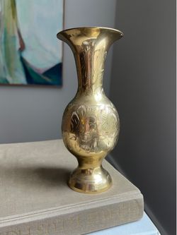 Vintage Brass Etched Vase ( H7.8” ) firm on price