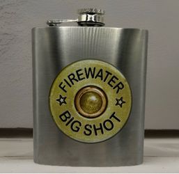 Vintage Authentic Stainless Steel Flask 7 oz Firewater Big Shot