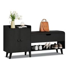 Shoe bench with storage & cabinet