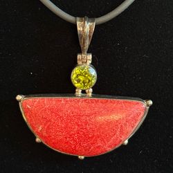Bali Sponge Coral Pendant Sterling Silver Green Peridot Gemstone