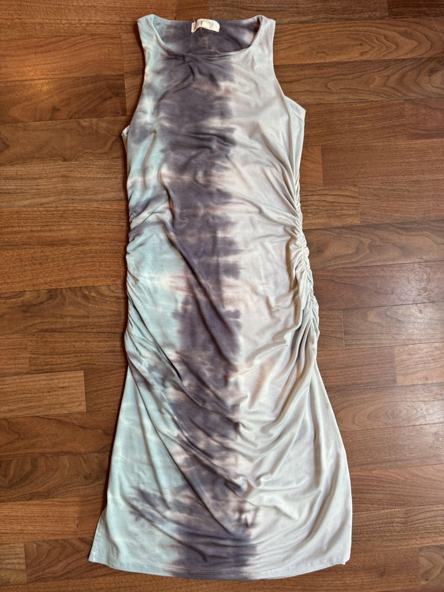 River + Sky Womens Tie Dye Midi Dress Blue Small Shirred Ruched Waist Boho