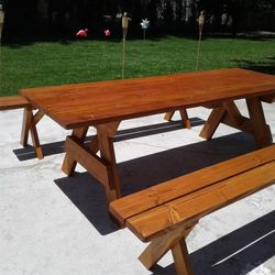 Picnic Tables And Garden Wooden Bridges. 