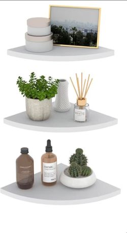 3 White Curved Corner Shelves