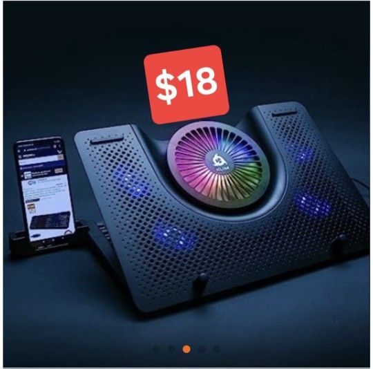 KLIM Nova RGB Laptop Cooling Pad - Gaming Laptop Cooler with Phone Holder - Quiet Laptop Stand with Fan
