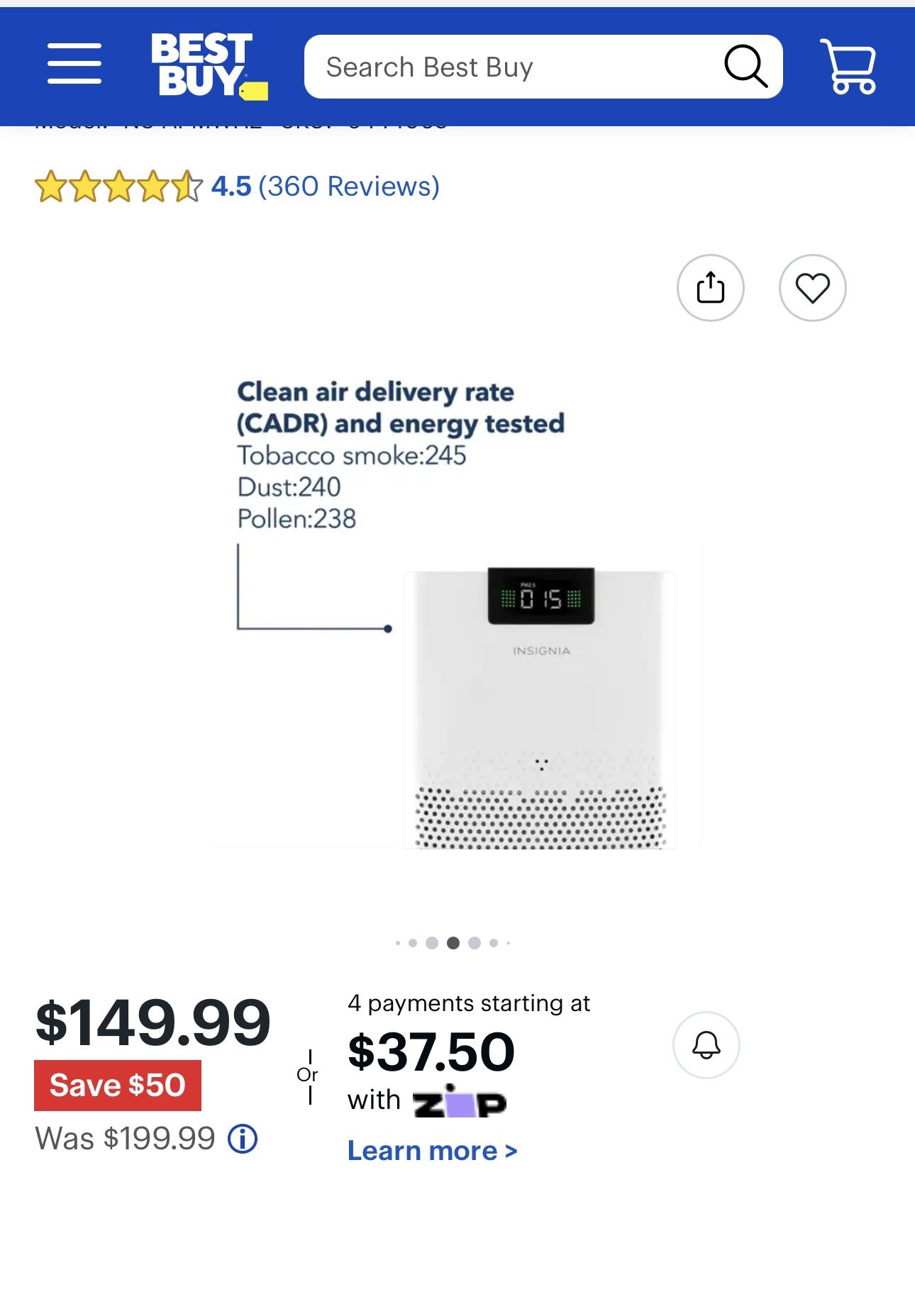 Insignia™ - 375 Sq. Ft. HEPA Air Purifier with ENERGY STAR Certification - White Excellent Quality