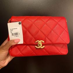 NEW Chanel 22P Small Red  Caviar Melody Crossbody Chain Bag Limited Edition