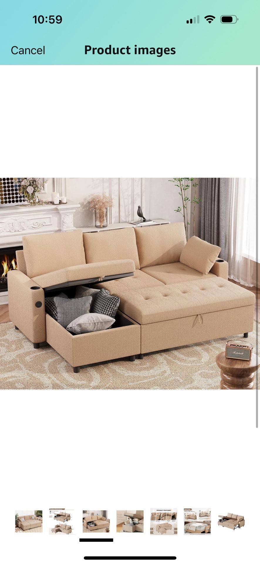 83.5'' Sleeper Sofa Bed Couch with Pullout Bed, Teddy Sofa with USB Charging Ports & Cup Holders, L-Shaped Convertible Couches for Living Room-Bouclé,