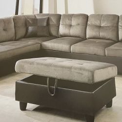 Grey Microfiber Sectional Couch And Ottoman