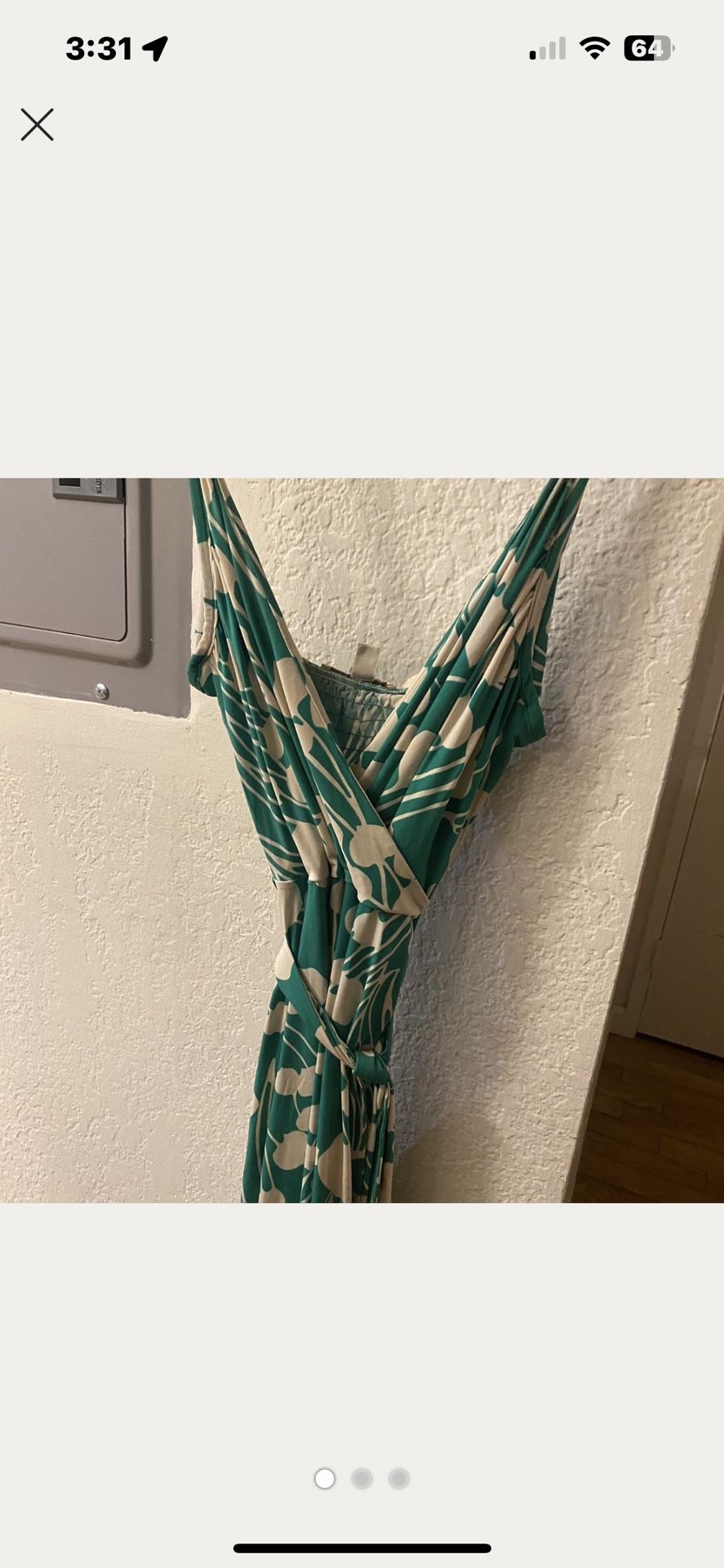 Green & Cream Wrap Dress (Tropical Print) Size S