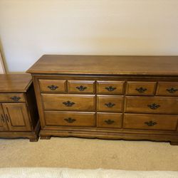 Bedroom Dresser And Nightstand . Vintage Real Solid Wood