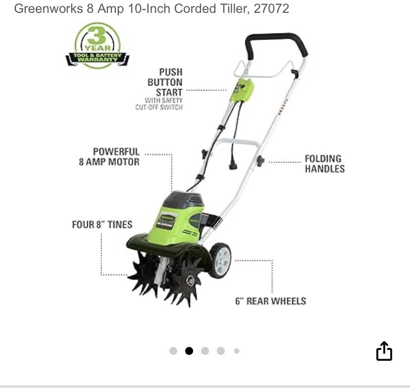 Greenworks 8 Amp 10-Inch Corded Tiller, 27072