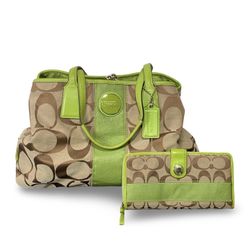 Coach Signature Stripe Tote Bag W Wallet Vintage 