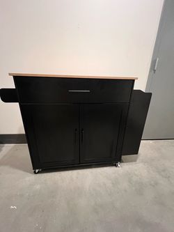 Black Kitchen Cart with Wood Top
