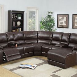 Brand New Leather Reclining Sectional Sofa (Brown)