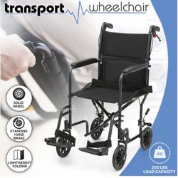 Foldable Lightweight Transport Wheelchair w/ 8" Wheels & Handbrakes
