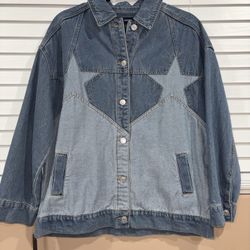 Forever 21 Star Patch Two Tone Denim Jacket XS