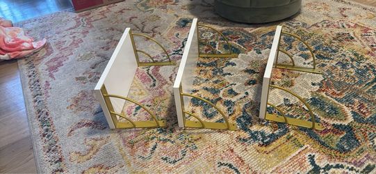White Wood Shelves with Gold Brackets – Set of 3