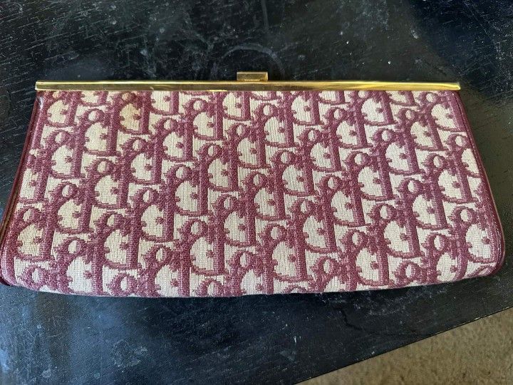 Vintage Christian Dior 80s Red Trotter Monogram Clutch Bag