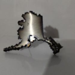 MODERN - CONTEMPORARY JIGSAW CUT STEEL ALASKA MAP SCULPTURE - PAPERWEIGHT 6"×5" - Z997