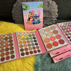 Lilo And Stitch Eyeshadow Blusher Highlighter Complete Palette With Matte black Waterproof Eyeliner