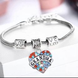 Grandma Silver And Crystal Charm Bracelet 