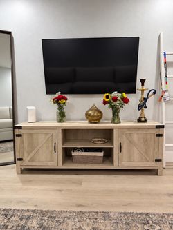 Farmhouse TV Stand with Barn Door Cabinets
