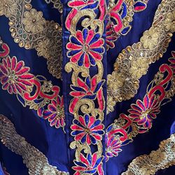 Custom blue & gold Palestinian Embroidered thobe/ A3ba /Dress