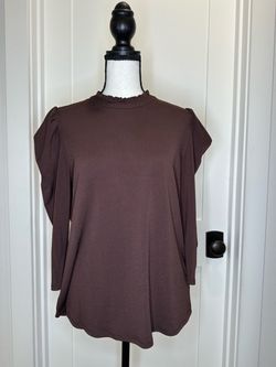 Brown Mock Neck Puff Sleeve Top