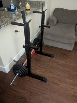 Adjustable Squat Rack with Barbell and Weights