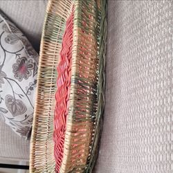 vintage watermelon-themed wicker serving basket tray