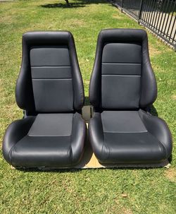 Pair of Black Leather Bucket Car Seats