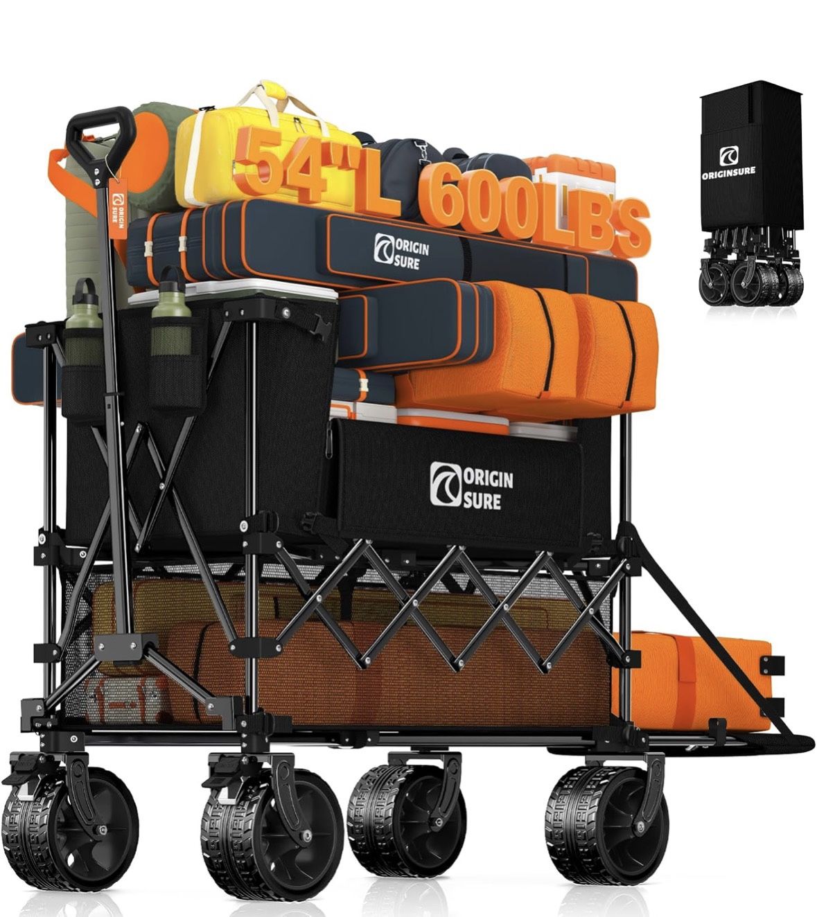 400L Double Decker Folding Wagon 600lb Heavy Duty Cart All Terrain Wheels Black