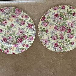 Made In England 2 ALLYN NELSON COLLECTION FINE BONE CHINA DESSERT PLATES ENGLISH COTTAGE SCENE 8.5” Diameter 