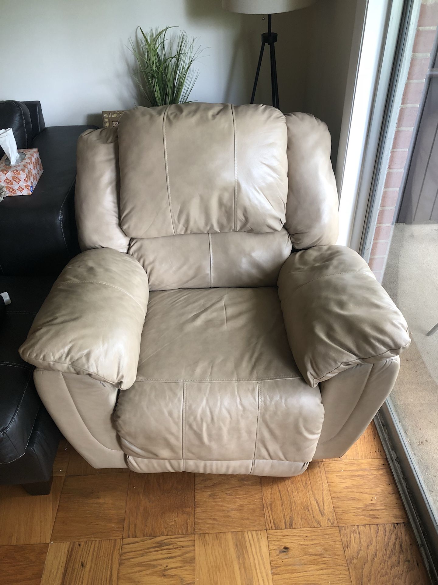 Tan oversized recliner chair genuine leather