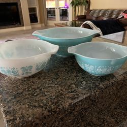 Vintage Pyrex Turquoise Amish Collectibles Set Of 3 442,443,444