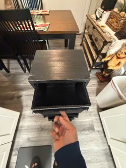 Black Painted Wood Side Table with Drawer