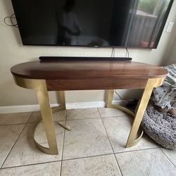 CB2 Octavia Oval Wood Top Brass Legs Desk