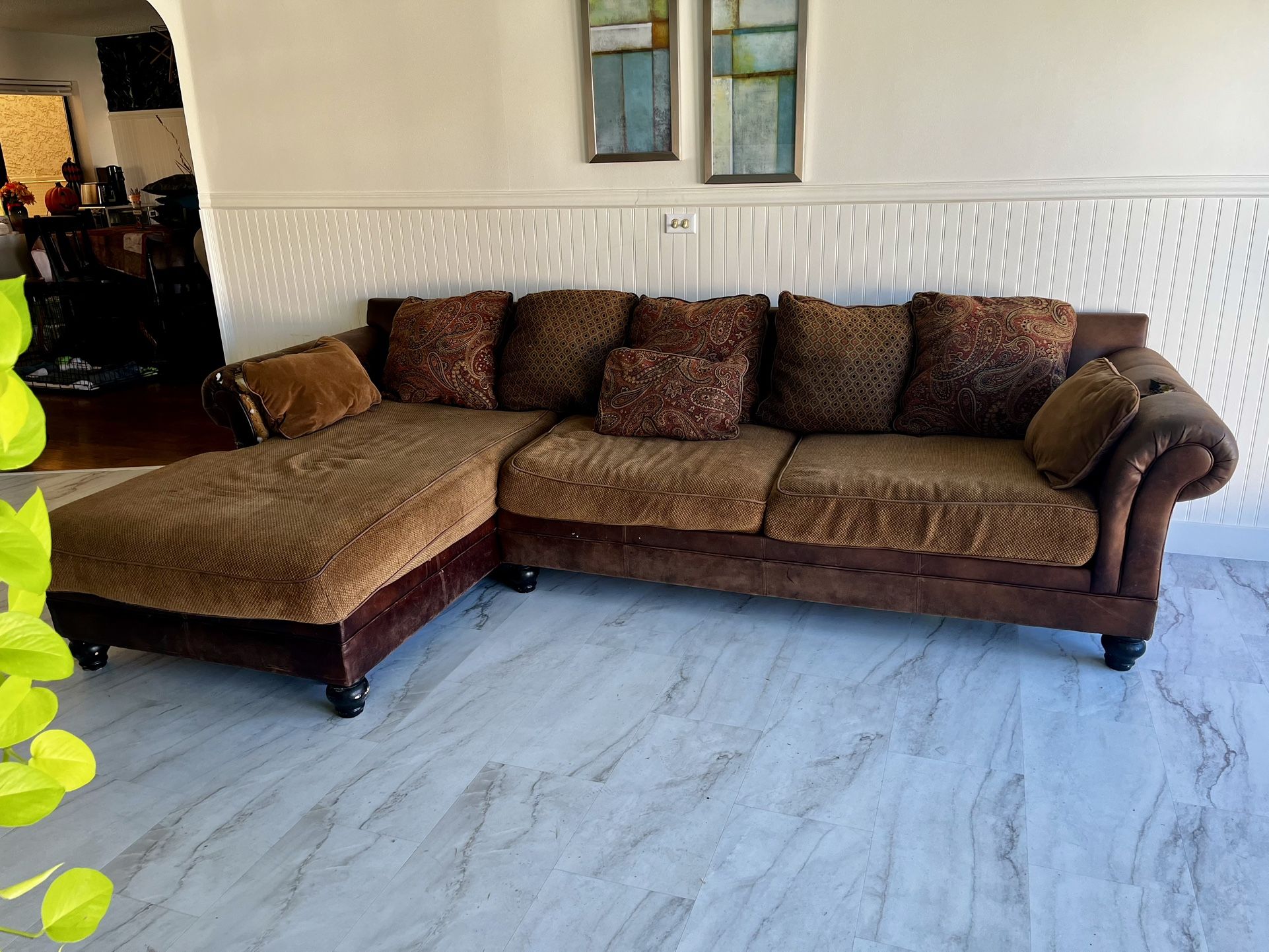 Sectional Couch (includes the pillows) - Both arms need leather work repair (Couch vs. Husky 🐺)