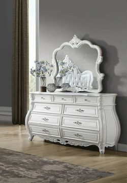 Pearl White Ornate Mirror - New in box