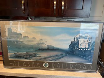 ALASKA RAILROAD TRAIN PRINT SIGNED RICHARD RODRIGUEZ 1988 FRAMED