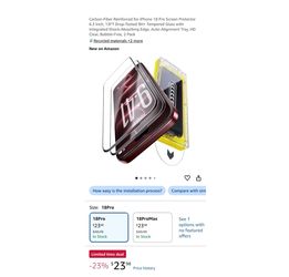 Brand new 2 Pack Carbon-Fiber Reinforced for iPhone 18 Pro Screen Protector 6.3 Inch